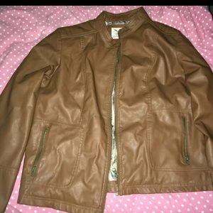brown leather jacket